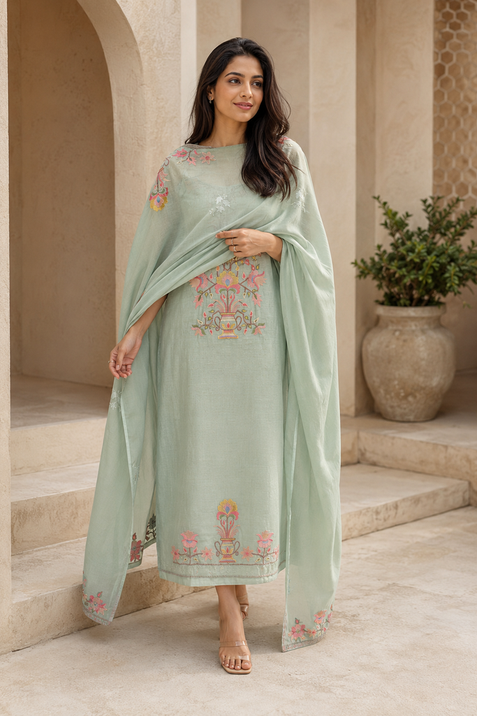 Light Mint Floral Bloom Malmal Suit Set