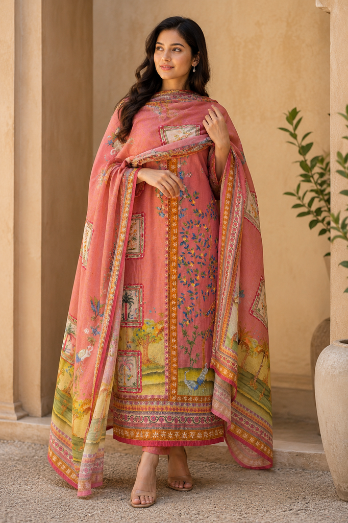 Rosé Handcrafted Shimmer Georgette Suit Set
