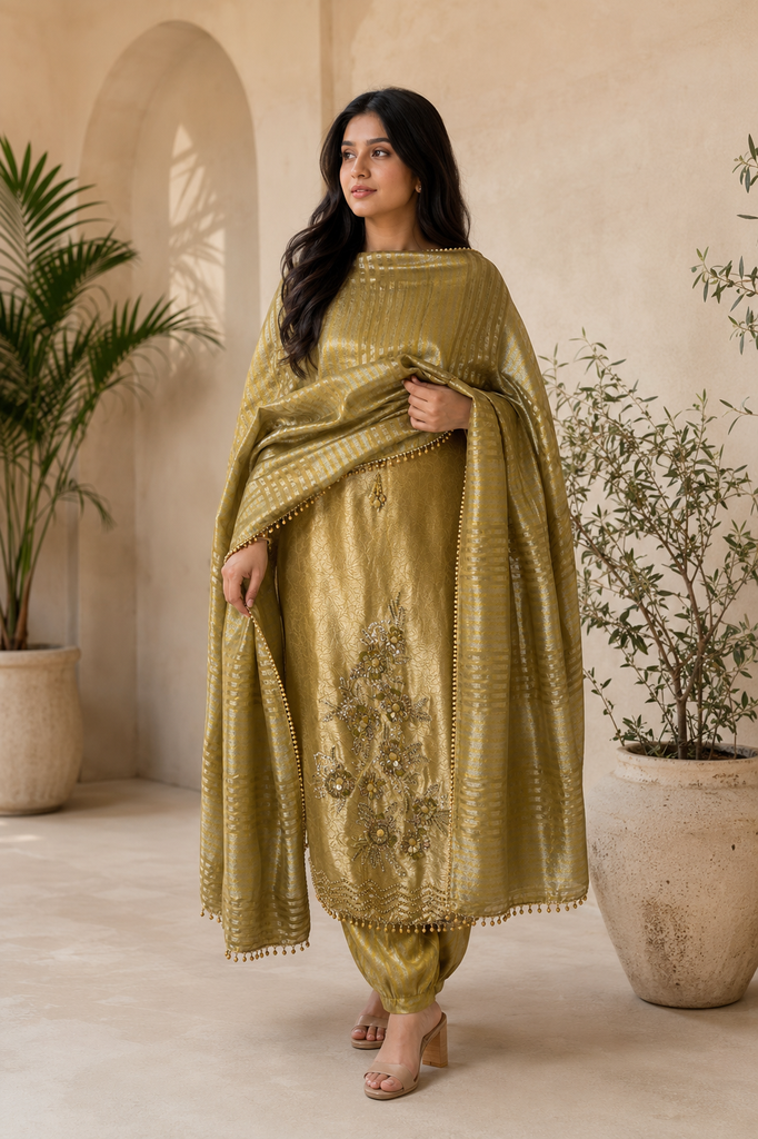 Olive Royale Festive Embellished Suit Set
