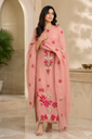 Blush Rosé Floral Embroidered Pure Mulmul Unstitched Suit Set