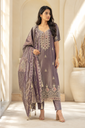 Noir Plum Mirror Luxe Embroidered Suit Set