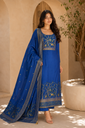 Royal Azure Heritage Bird Embroidered Silk Unstitched Suit Set