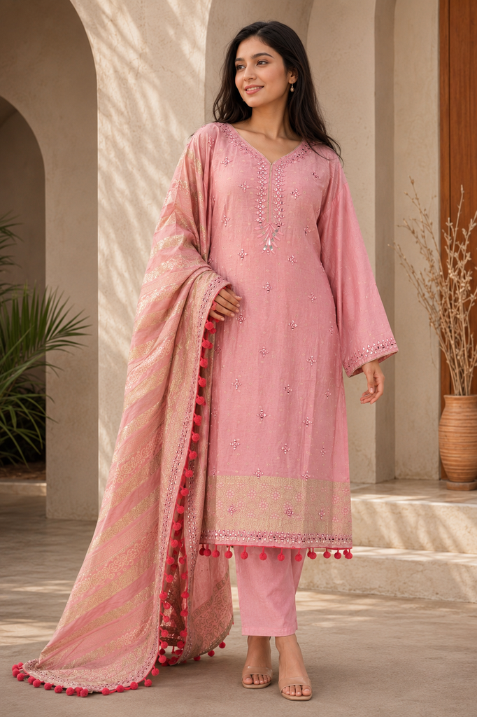 Rooh Gulabi Banarasi Suit Set