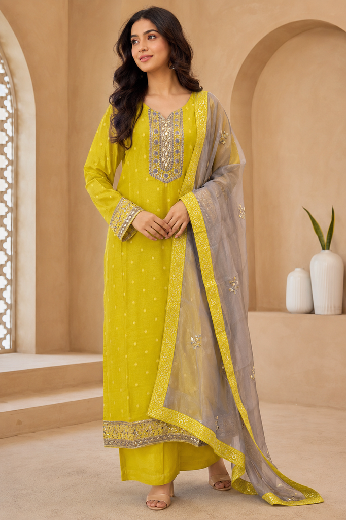Noor Bano Lime Luxe Suit Set