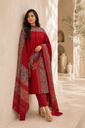 Noor-e-Ajrakh Crimson Pure Modal 3-Piece Suit Set