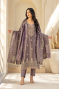 Noir Plum Mirror Luxe Embroidered Suit Set