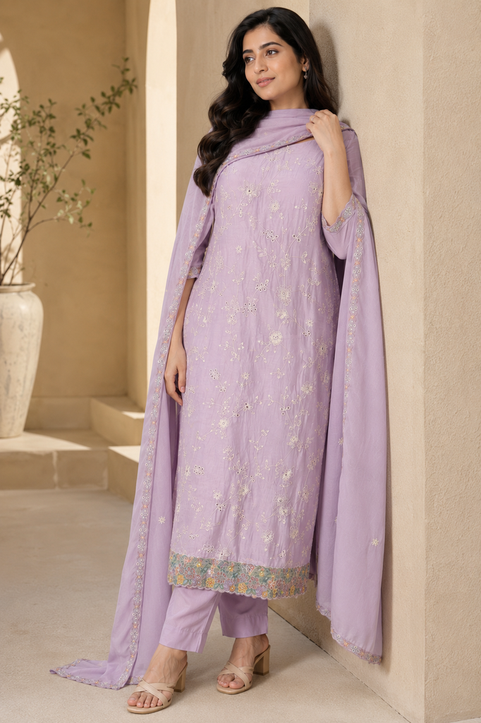 Lilac Bloom Embroidered Suit Set ✨