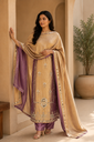 Champagne Gold Georgette Tissue Suit Set with Mirror Work & Dual-Tone Dupatta